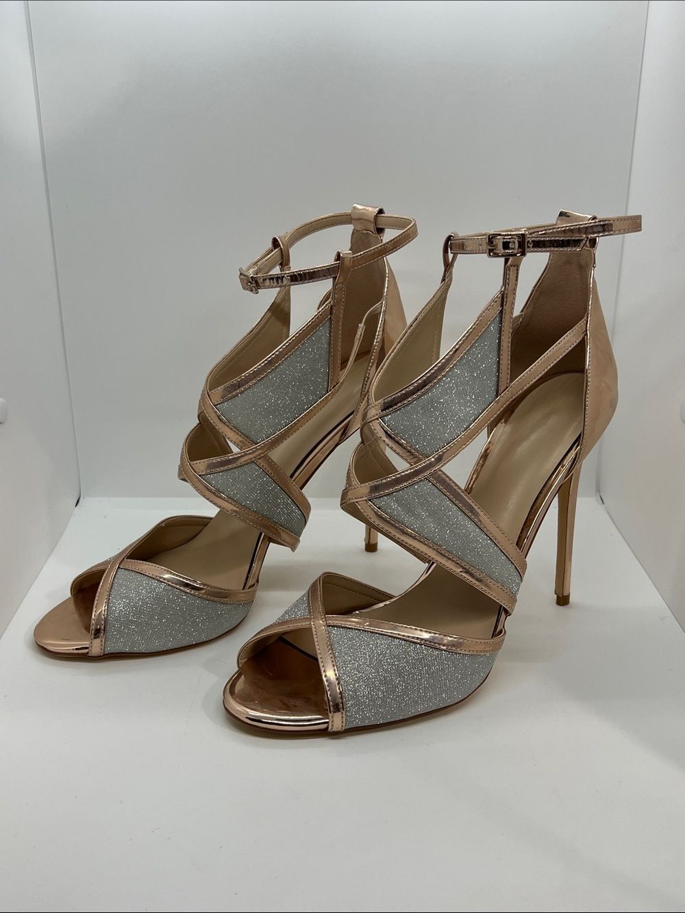 Sexy Rose Gold High Heel Sandals. Size 13 With A 5” Heel.